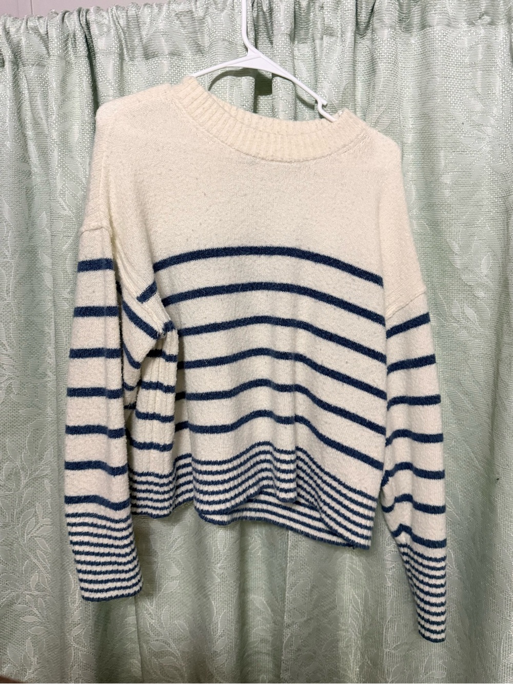 American Eagle Outfitters Cream and Navy Striped Crewneck Sweater
